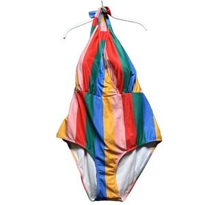 ModCloth Rainbow Striped One Piece Swimsuit 3X Retro Pride‎ Poolside Chic